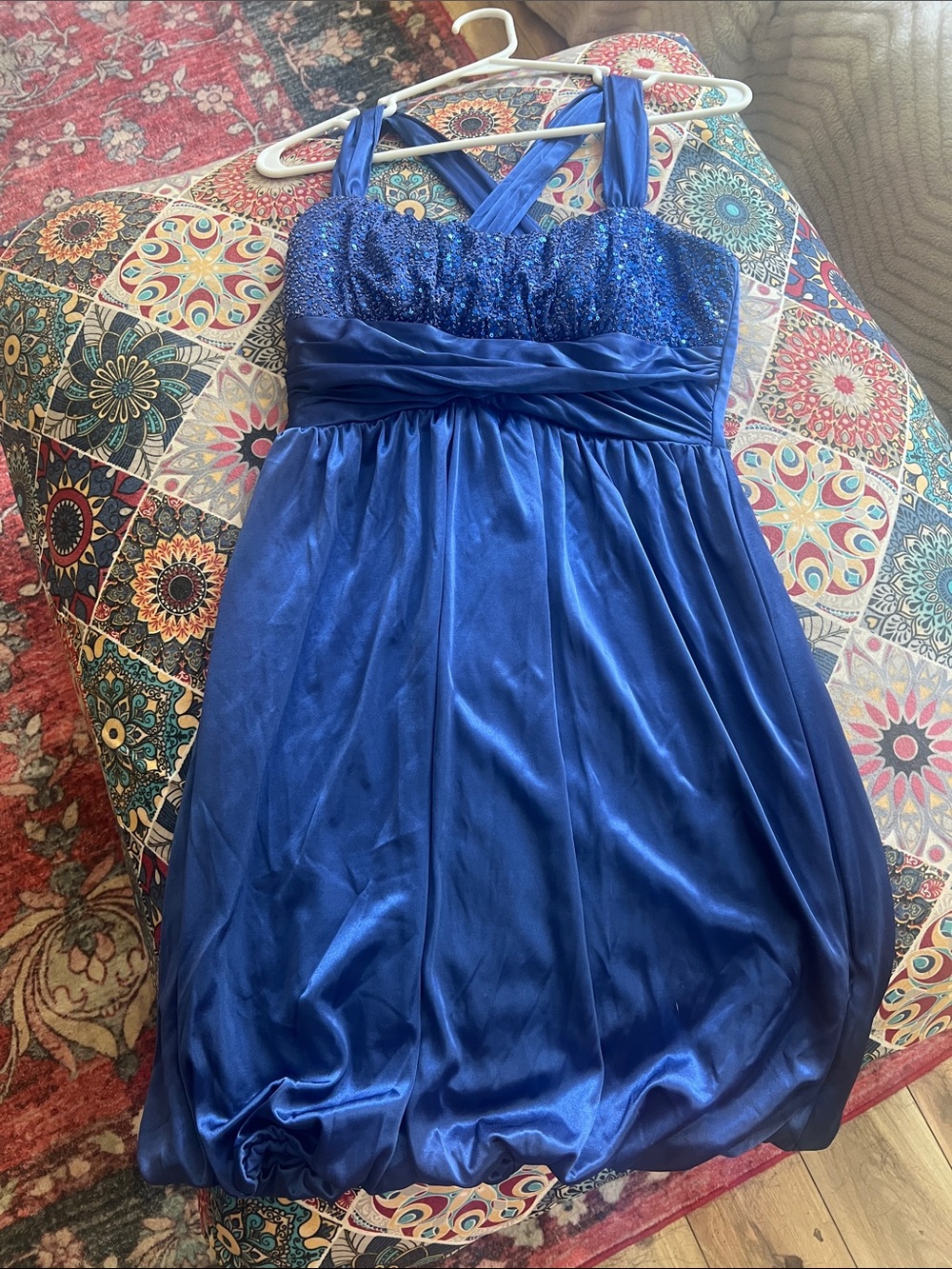 Love Tease Royal Blue Sequin Bodice Satin Skater Dress